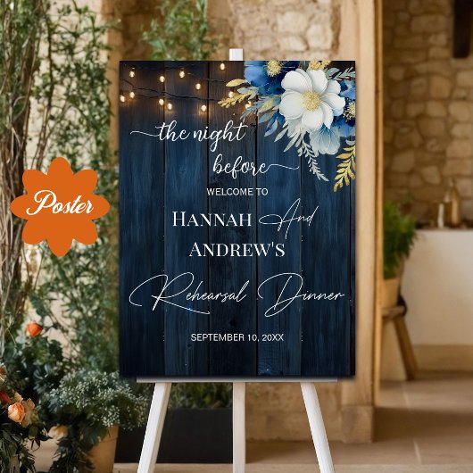 De nacht voor Blue Wood Wedding Welkom Poster