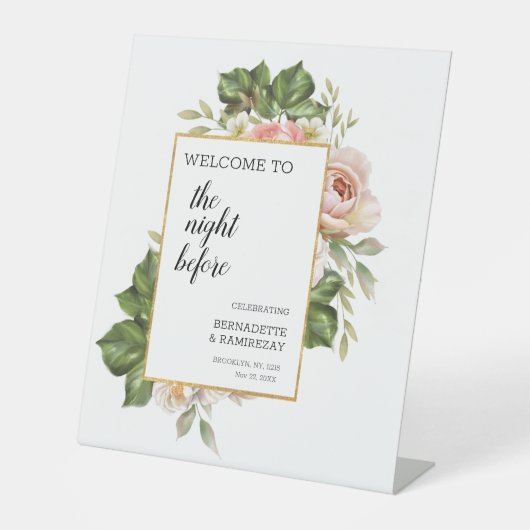 De nacht voor Boho Calligraphy Wedding Welkom Reclamebord Met Voetstuk (Voorkant)