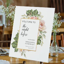 De nacht voor Boho Calligraphy Wedding Welkom Reclamebord Met Voetstuk
