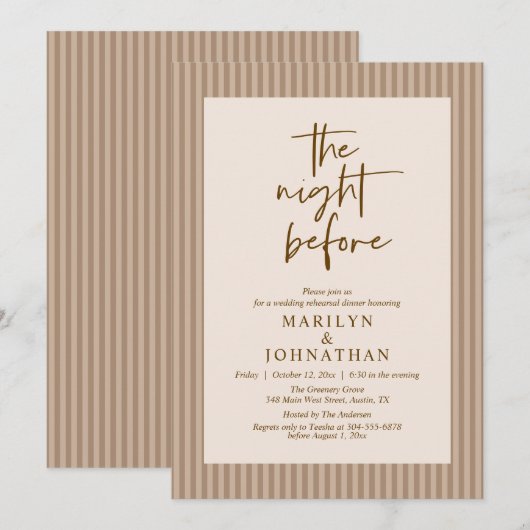 De nacht voor de klassieke neutrale bruiloft repet kaart (Voorkant / Achterkant)