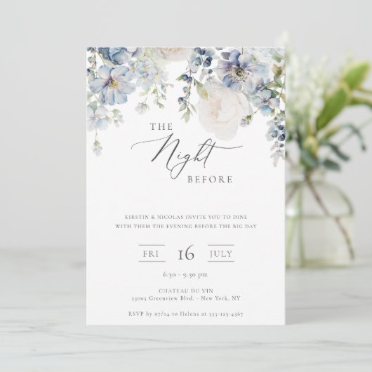 De nacht voor de puinblauwe Floral Kaart (Staand voorkant)