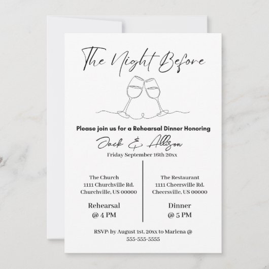 De nacht voor de repetitie van het diner kaart (Voorkant)