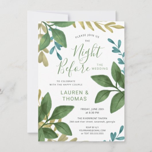 De nacht voor de Waterverf van de bruiloft nodigt  Kaart (Voorkant)