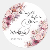 De nacht voor Dusty Pink Boho Floral Wedding Ronde Sticker (Voorkant)