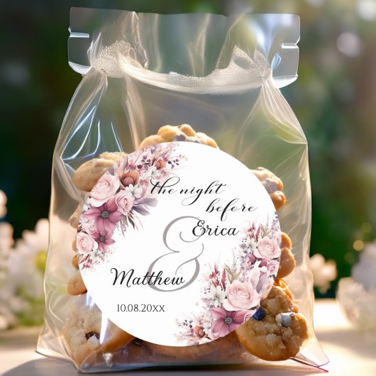 De nacht voor Dusty Pink Boho Floral Wedding Ronde Sticker