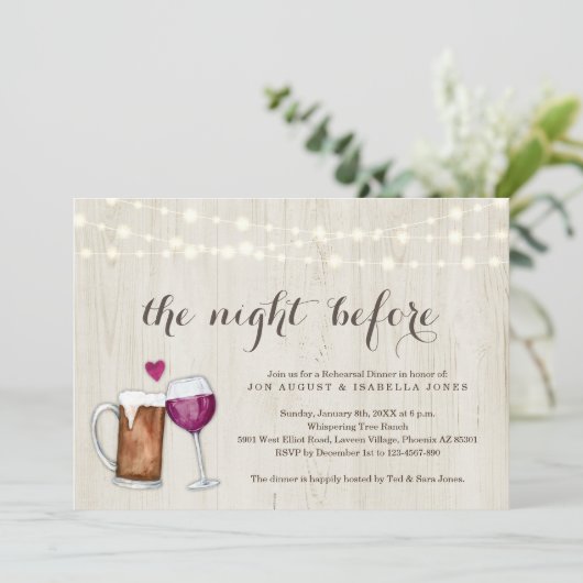 De nacht voor het eten van bier en wijn aankondiging (Staand voorkant)