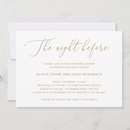 De nacht voor het goudmoderne repetitief avondeten kaart (Voorkant)