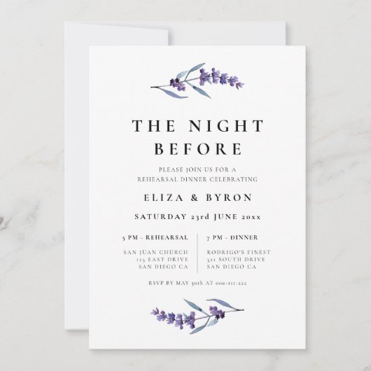 De Nacht Voor Het Proefmaal Elegante Lavendel Kaart (Voorkant)