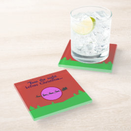 De nacht voor kerst rood en groen glazen onderzetter