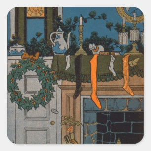 De nacht voor Kerstmis door Denlow, 1903 (kleur) Vierkante Sticker