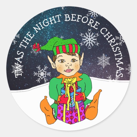 De nacht voor Kerstmis Elf Ronde Sticker (Voorkant)