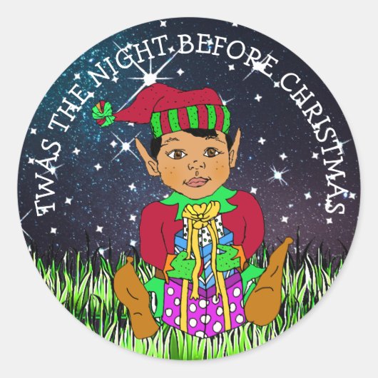 De nacht voor Kerstmis Elf Ronde Sticker (Voorkant)