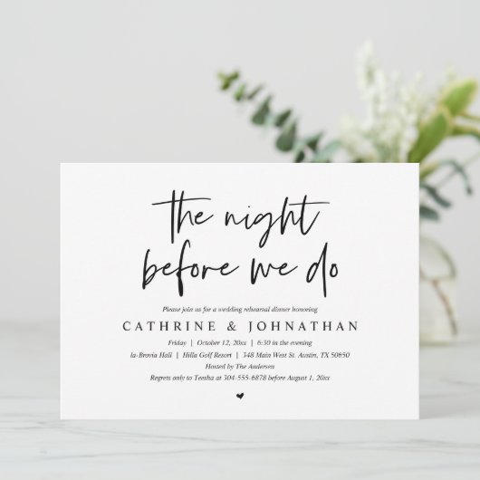 De nacht voor we dat doen, Wedding Rehearsal Dinne Kaart (Staand voorkant)