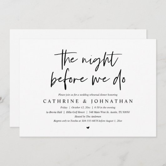 De nacht voor we dat doen, Wedding Rehearsal Dinne Kaart (Voorkant / Achterkant)