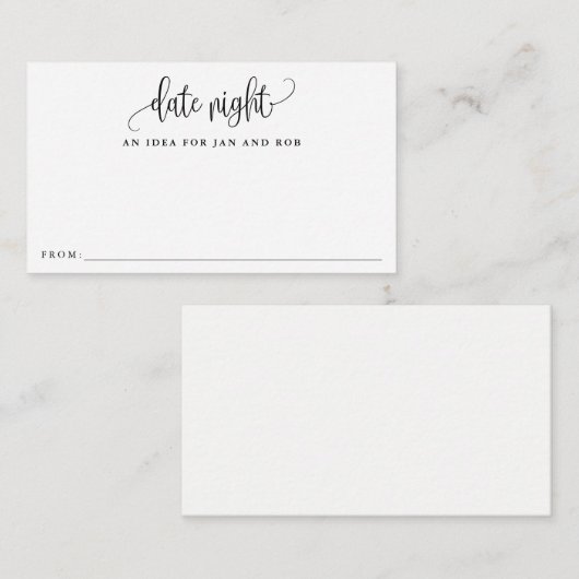 De Nachtelijke Ideeën van de datum, Minimalistisch Informatiekaartje (Voorkant / Achterkant)