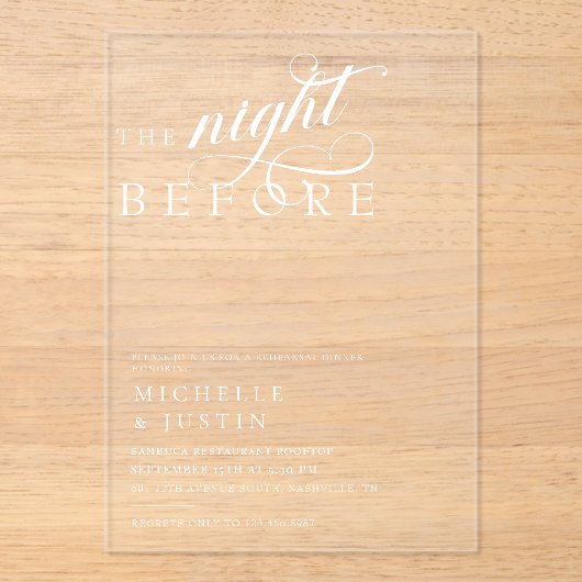 De nachtelijke repetitie acryl uitnodigingen (Voorkant)