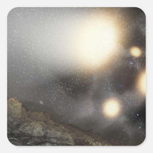 De nachthemel zoals gezien vanuit een hypothetisch vierkante sticker (Voorkant)