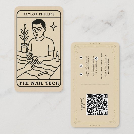 De Nail Tech Mannelijke Mystieke Tarot Social Medi Visitekaartje (Voorkant / Achterkant)