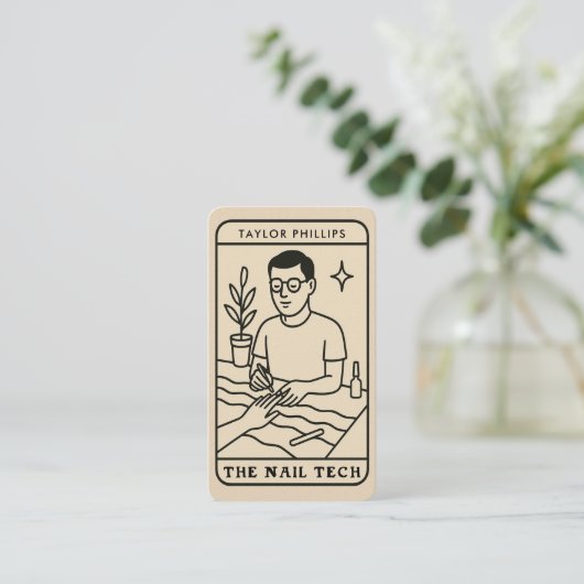 De Nail Tech Mannelijke Mystieke Tarot Social Medi Visitekaartje (Staand voorkant)