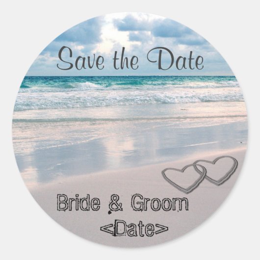 De Namen van de Bride & van de Groom die in Zand w Ronde Sticker (Voorkant)