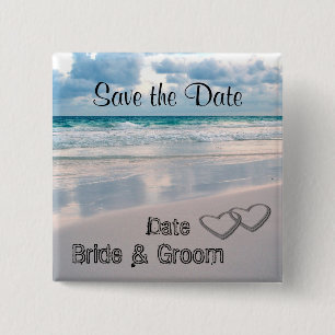 De Namen van de Bride & van de Groom die in Zand w Vierkante Button 5,1 Cm