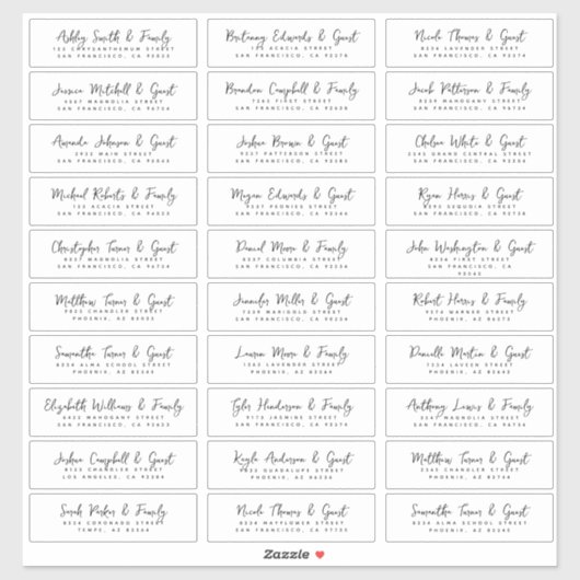 De Namen van de Gast van het huwelijk & Adres Eenv Sticker (Vel)