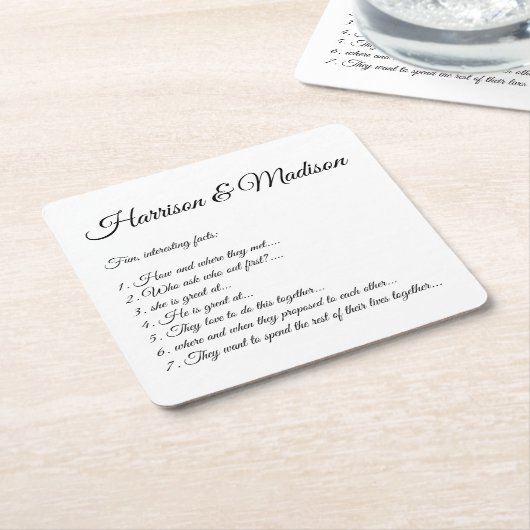 De namen van het Manuscript van het huwelijk Coupl Kartonnen Onderzetters (Schuin)