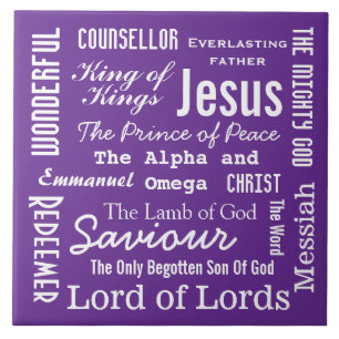 De namen van Jezus in de witte tekst Tegeltje