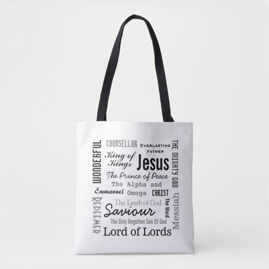 De Namen van Jezus Script Tekst Tote Bag (Voorkant)