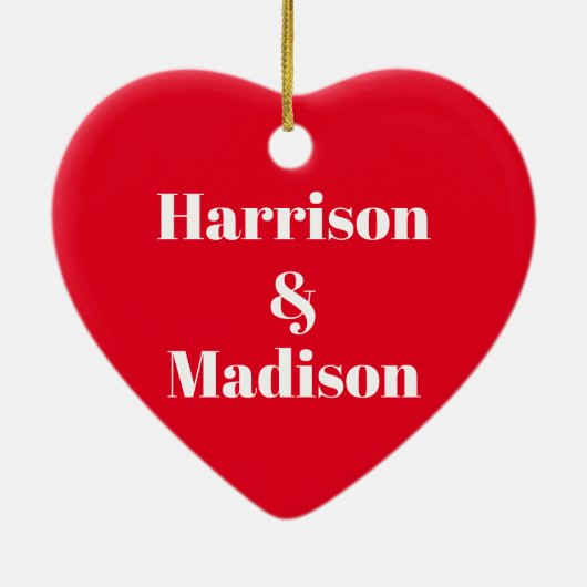 De namen van moderne rode harkoppels schattig keramisch ornament (Achterkant)