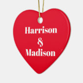 De namen van moderne rode harkoppels schattig keramisch ornament (Links)