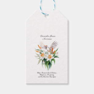 De Narcissus bloem met bloemenvogel in december Cadeaulabel