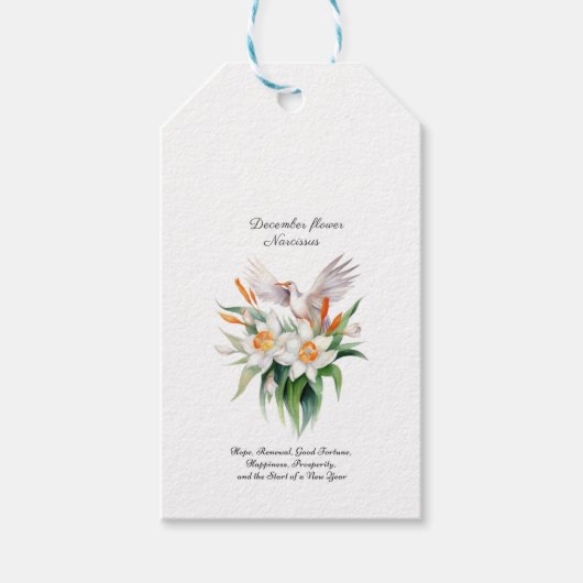 De Narcissus bloem met bloemenvogel in december Cadeaulabel (Voorkant)