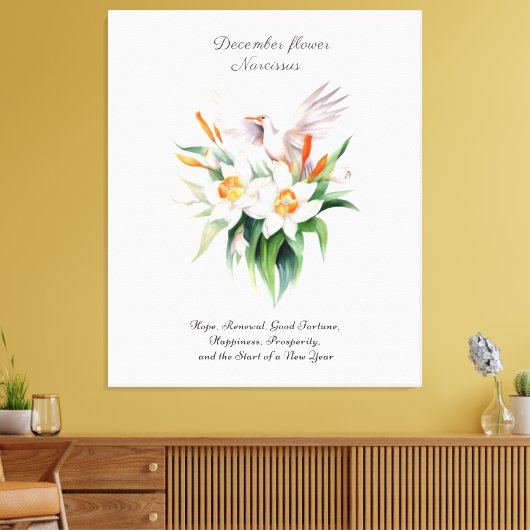 De Narcissus bloem met bloemenvogel in december Canvas Afdruk (Insitu (Woonkamer))