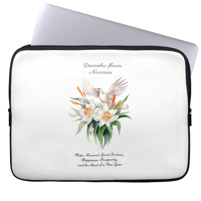 De Narcissus bloem met bloemenvogel in december Laptop Sleeve (Voorkant)