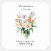 De Narcissus bloem met bloemenvogel in december Vierkante Sticker (Voorkant)