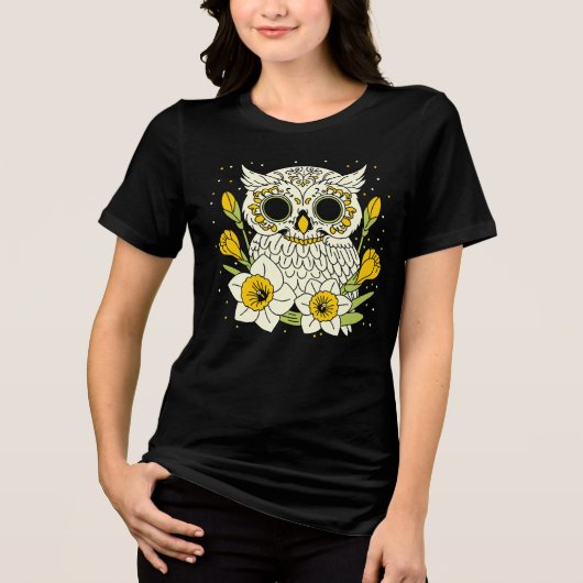 De Narcissus & Uil Skull van december Tri-Blend Shirt (Voorkant)