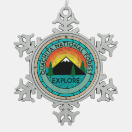 DE NATIONALE BOSBOUWARKANSAS-HOT VAN OUACHITA TIN SNEEUWVLOK ORNAMENT