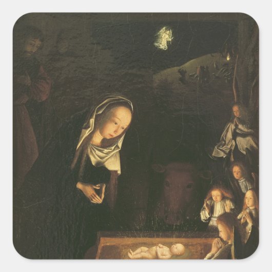De nativiteit bij nacht vierkante sticker (Voorkant)