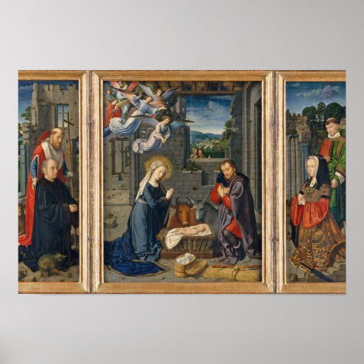 De nativiteitsscène Jezus Christus Birth Angels Sa Poster (Voorkant)