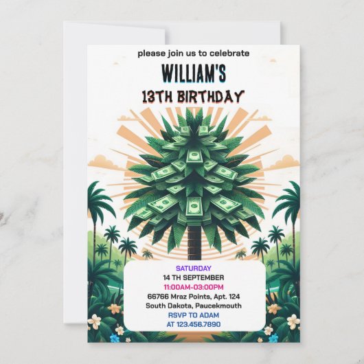 De Natuur Cool Cash Only Money Tree 13e verjaardag Kaart (Voorkant)