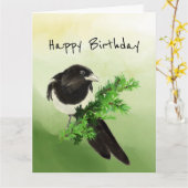 De Natuur van de Magpie Bird van de Magnificus Bir Kaart (Gele Bloem)