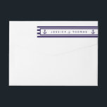 De Nautical Anchor Navy Streep Trouwcollectie<br><div class="desc">De nautical anchor navy streep trouwcollectie is perfect voor elk koppel dat een romantisch huwelijk aan zee plant. 
 
 Deze labels kunnen worden gepersonaliseerd voor uw speciale gelegenheid en zouden het perfecte label zijn voor elke trouwuitnodiging,  bruidsfeest aankondiging,  verlovingsfeest uitnodiging,  verjaardagskaart en nog veel meer.</div>