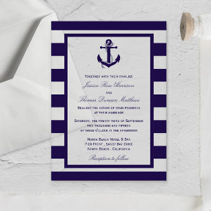 De Nautical Anchor Navy Stripe Trouwcollectie Acryl Uitnodigingen