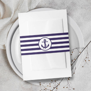 De Nautical Anchor Navy Stripe Trouwcollectie Uitnodigingen Wikkel