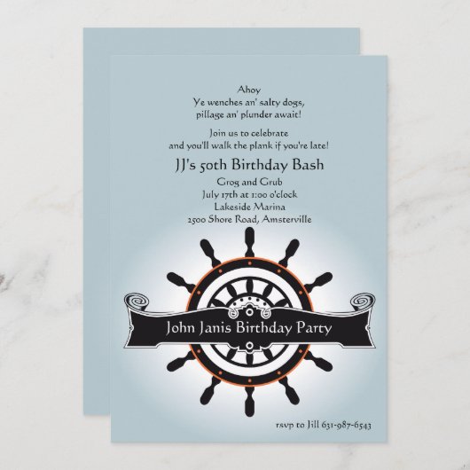 De Nautical Invitation Helm Kaart (Voorkant / Achterkant)