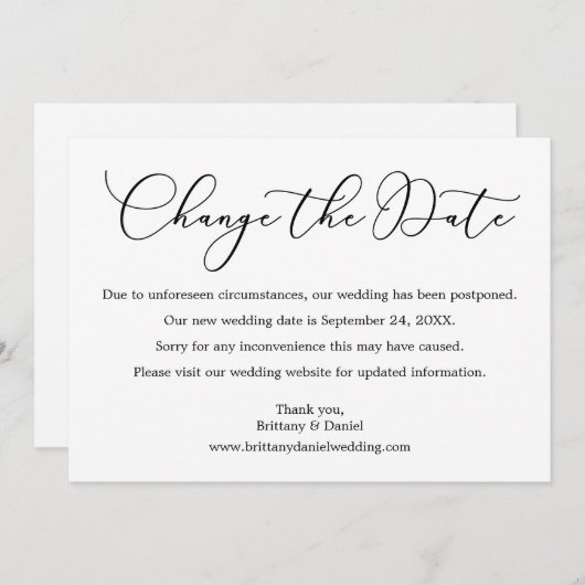 De nauwkeurige kalligrafie verandert de Datum Kaar Save The Date (Voorkant / Achterkant)