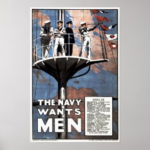 DE NAVY WIL MANNEN in de Britse Wereldoorlog Poster