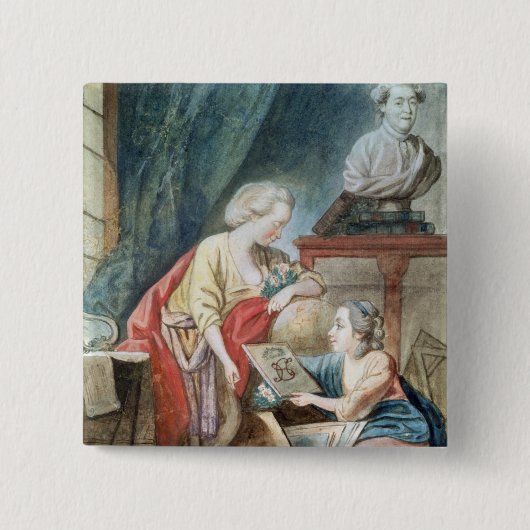 De Necker-familie in 1780 Vierkante Button 5,1 Cm (Voorkant)