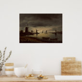 De Nederlandse Scène van de Rivier met Windmolen Poster (Keuken)